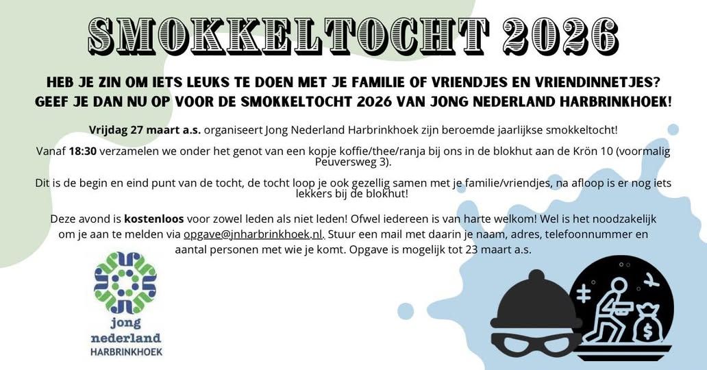 🚶♂️ Smokkeltocht 2026 🚶♀️ Kom gezellig meedoen met de smokkeltocht van Jong Nederland Harbrinkhoek! Leuk voor famili...