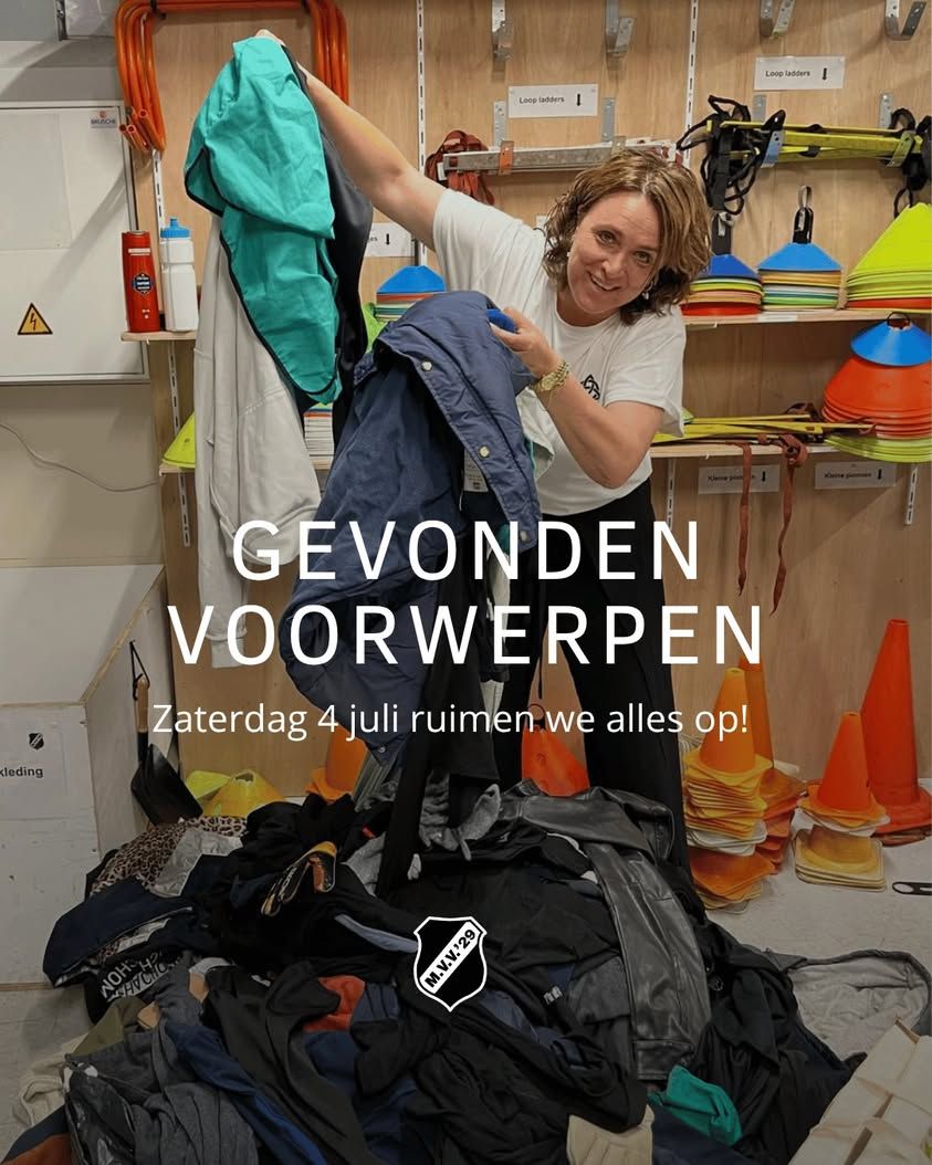 Zaterdag 4 juli a.s. ruimen we alle gevonden voorwerpen en achtergebleven kleding op. Mis je nog iets? Kom dan op tijd l...
