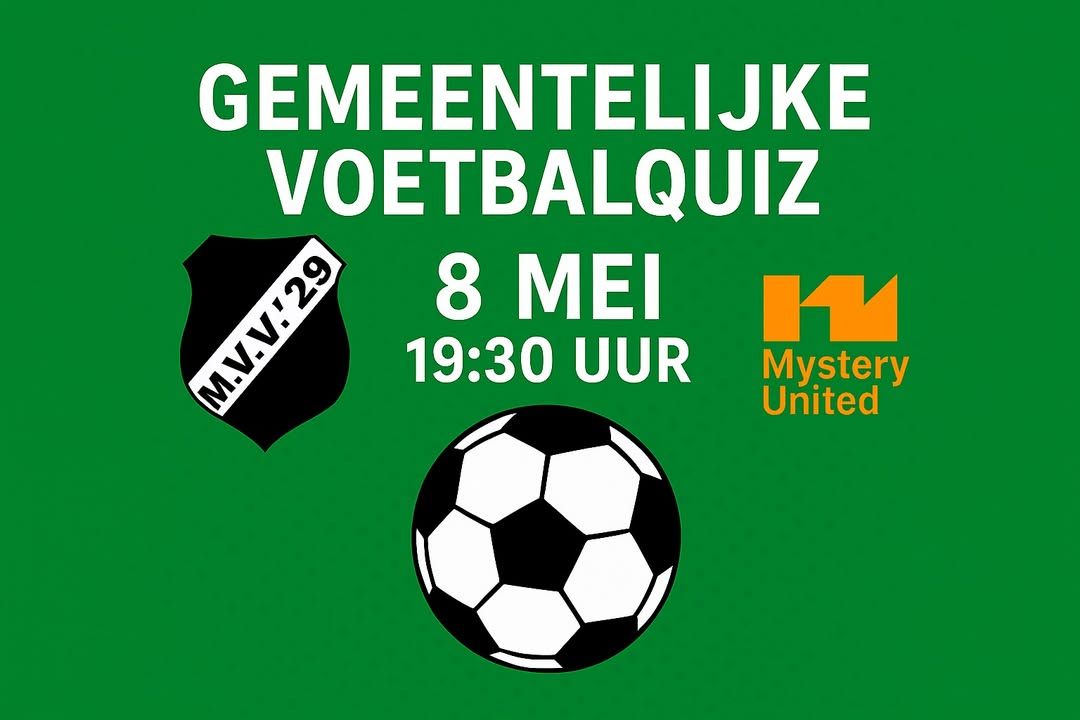 Gemeentelijke Voetbalquiz 8 mei Op vrijdag 8 mei 2026 wordt voor de 19e keer de Gemeentelijk...