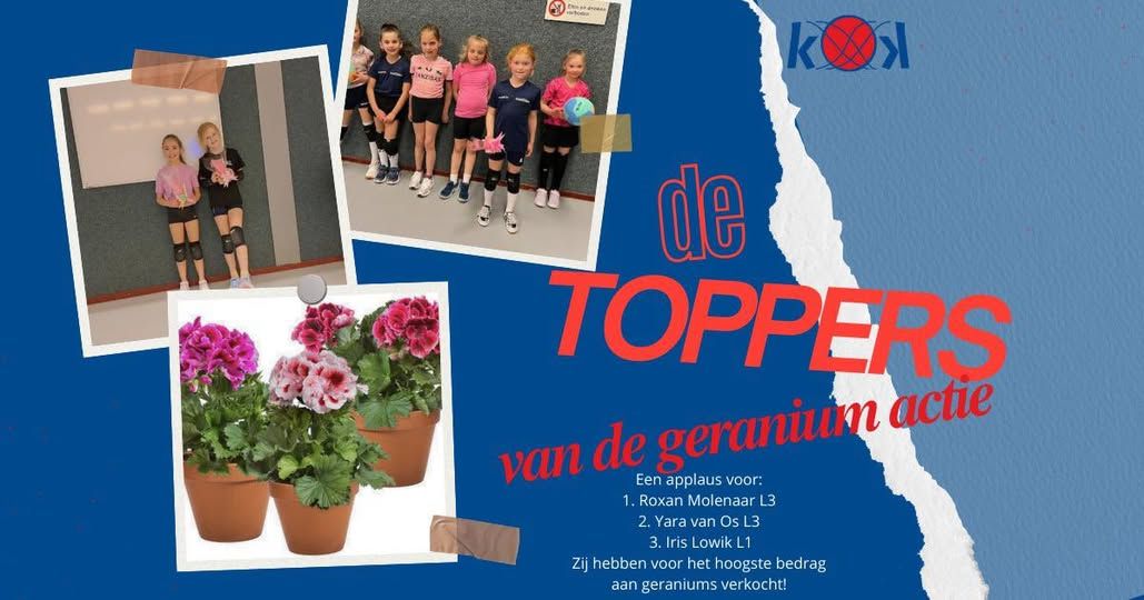 Geranium actie V.V. Krekkers Groot applaus voor deze drie toppers! Roxan, Yara en Iris hebben heel veel geraniums verkoc...