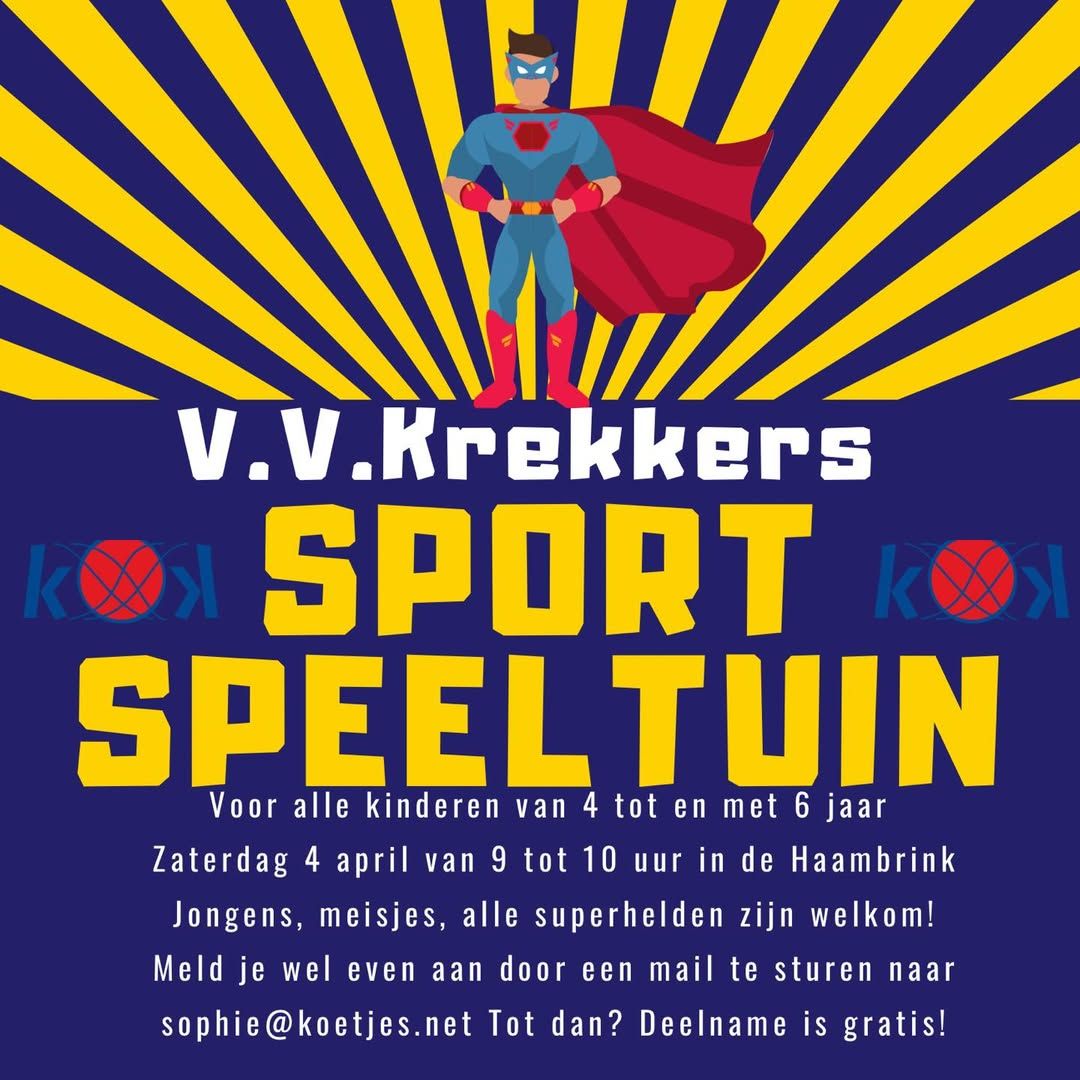 De sportspeeltuin komt er weer aan! Voor alle kinderen uit de omgeving van vier tot en met zes jaar. Jongens, meisjes,...