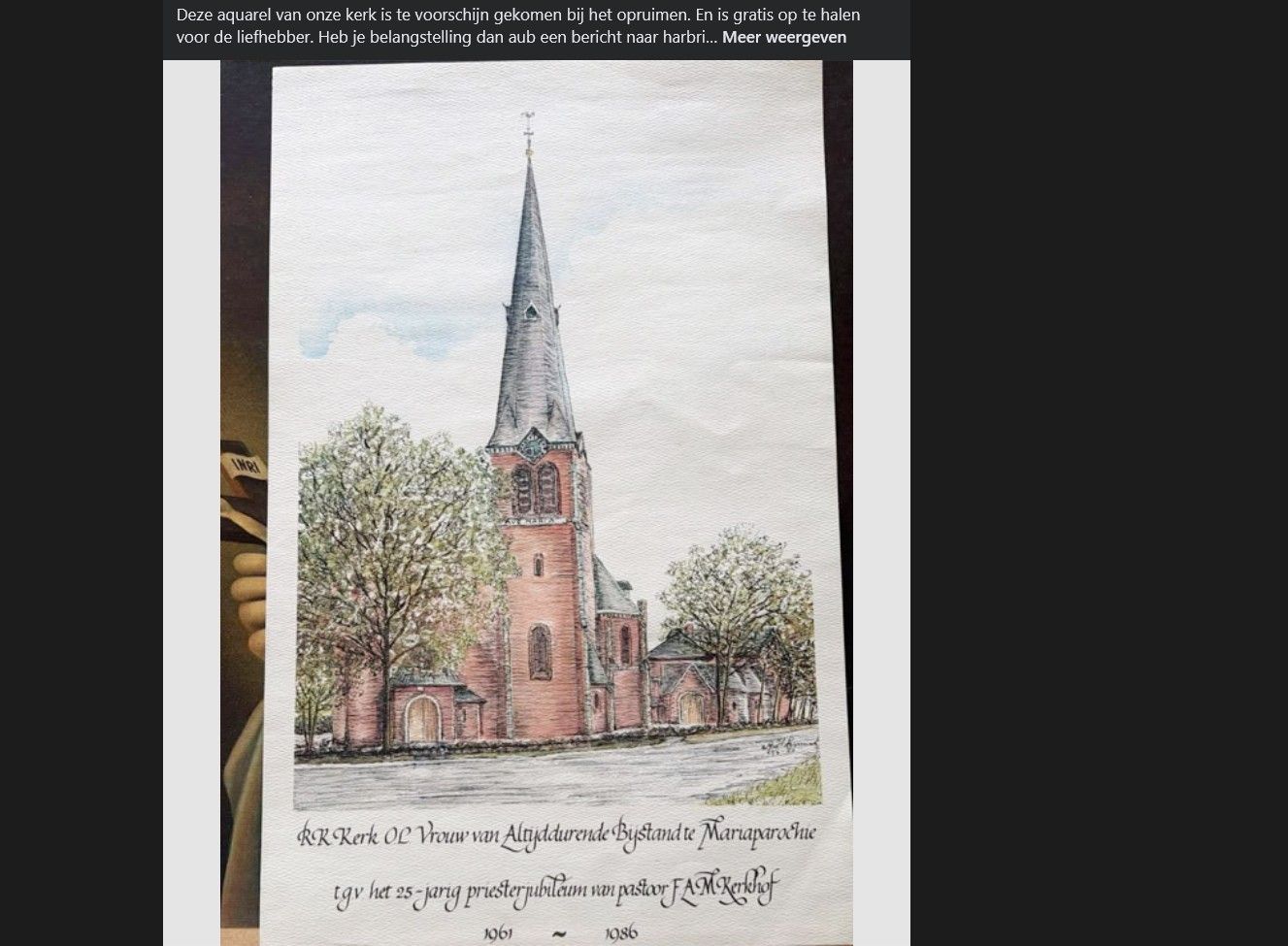 Wie maken we blij met een aquarel van onze kerk in Mariaparochie?