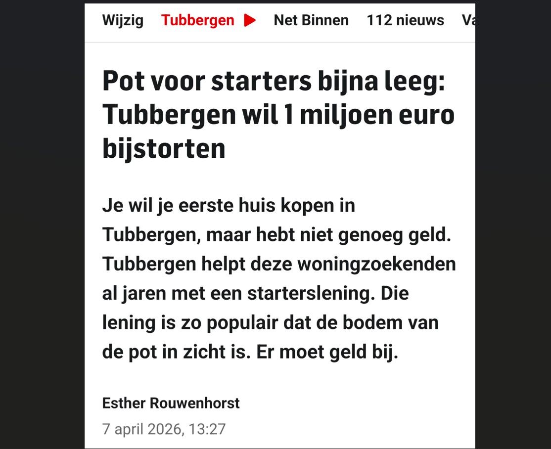 1 miljoen euro voor voortzetten Starterslening gemeente Tubbergen